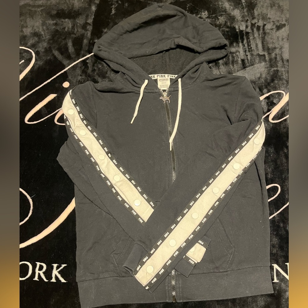 Victoria’s Secret PINK Snap Sleeve Logo Zip up Hoodie
